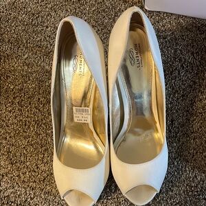 White Peep-Toe High Heels with Metallic Lining